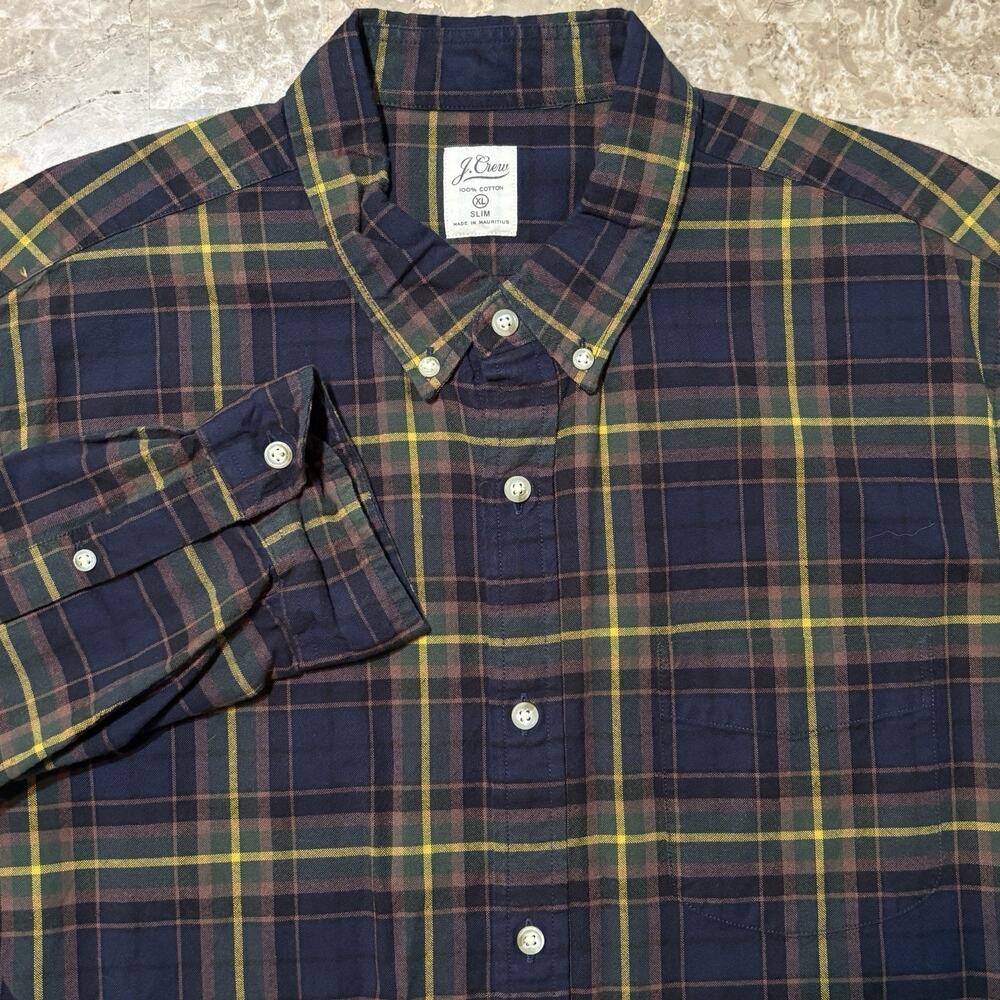 J Crew Shirt Mens XL Slim Fit Blackwatch Tartan Plaid Long Sleeve Oxford OCBD